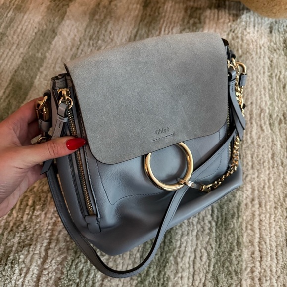 Chloe Faye Blue Leather and Suede Shoulder Bag - Picture 4 of 5